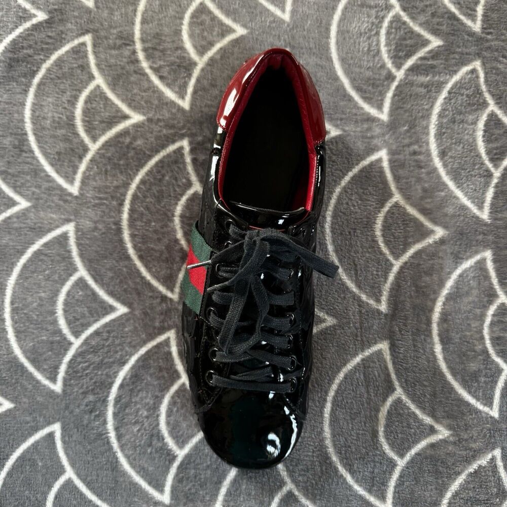 Gucci Black Patent Leather Casual Low Top Lace Up Reflective Men's Shoe Sz 9.5 - Picture 8 of 16